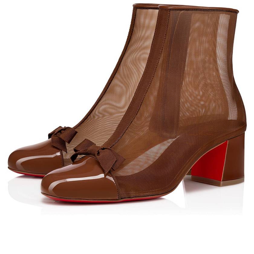 Women's Christian Louboutin Checkypoint Booty 55mm Patent Booties - Nude 6 [0149-287]